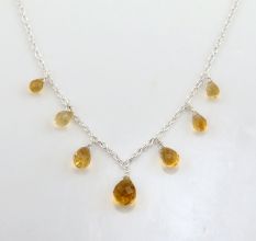 Citrine Drop gemstone necklace for women, 925 Sterling silver necklace